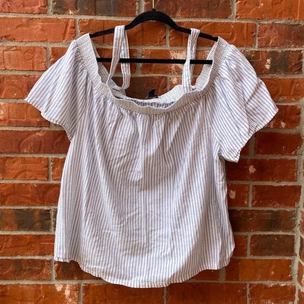 Gap Womens 2X Cold Shoulder Stripe Metallic Flowy Top